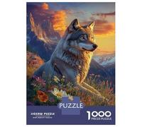 Rompecabezas De 1000 Piezas para Adolescentes Wolf in Wildflowers at Sunset-1 Rompecabezas para Adolescentes Juguetes Antiestrés Regalos para Mujeres Regalos para Reducir El Estrés 38x26cm/1000pcs