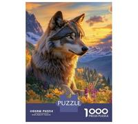 Rompecabezas De 1000 Piezas para Adolescentes Wolf in Wildflowers at Sunset Rompecabezas para Adultos Juego De Ingenio Pero Divertido Y Humorístico Desafío Educativo 38x26cm/1000pcs