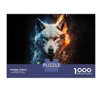 Rompecabezas De 1000 Piezas para Adolescentes Wolf of Fire and Ice Rompecabezas para Adultos Juegos De Relajación Corte De Precisión Regalos para Reducir El Estrés 52x38cm/1000pcs