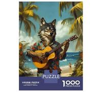 Rompecabezas De 1000 Piezas para Adolescentes Wolf Playing Guitar on Tropical Beach Rompecabezas para Adultos Juego Práctico Regalo De Cumpleaños Regalos De Cumpleaños Únicos 52x38cm/1000pcs