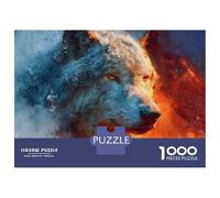 Rompecabezas De 1000 Piezas para Adolescentes Wolf Portrait Fire and Ice Rompecabezas para Adultos Juegos Familiares Mejora La Memoria Cumpleaños Y Navidad 38x26cm/1000pcs