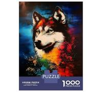 Rompecabezas De 1000 Piezas para Adolescentes Wolf Portrait with Floral Background Rompecabezas Juguetes Antiestrés Divertidos Y Humorísticos Cumpleaños Y Navidad 38x26cm/1000pcs