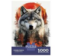Rompecabezas De 1000 Piezas para Adolescentes Wolf Portrait with Forest and Sunset Rompecabezas para Adultos Juego Práctico Regalo De Cumpleaños Regalos De Cumpleaños Únicos 38x26cm/1000pcs