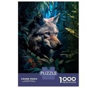 Rompecabezas De 1000 Piezas para Adolescentes Wolf with Blue Eyes Floral Rompecabezas para Adultos Juguetes Antiestrés Patrón De Montaje Gran Regalo para Jugar 52x38cm/1000pcs