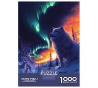 Rompecabezas De 1000 Piezas para Adolescentes Wolves Under The Northern Lights Rompecabezas para Adultos Juegos Familiares Corte De Precisión Regalos Y Cumpleaños Únicos 38x26cm/1000pcs