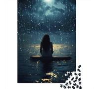 Rompecabezas De 1000 Piezas para Adolescentes Woman Sitting on Rock in Rain Rompecabezas para Adultos Juegos Divertidos Decoración Ayuda A Ejercitar El Cerebro 52x38cm/1000pcs