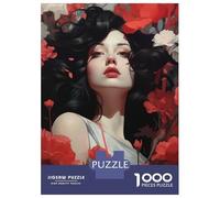 Rompecabezas De 1000 Piezas para Adolescentes Woman with Dark Hair and Red Flowers Rompecabezas para Adultos Juegos De Relajación Desafío Difícil Desafío Educativo 38x26cm/1000pcs