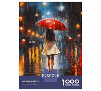Rompecabezas De 1000 Piezas para Adolescentes Woman with Red Umbrella in Rain Rompecabezas para Adultos Juguetes Antiestrés Difícil Difícil Cumpleaños Y Navidad 52x38cm/1000pcs