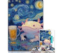 Rompecabezas de 1000 Piezas para Adolescentes y Adultos,Ajolote con Cerveza,Noche Estrellada,1000 Piezas para Adultos,Ideal para aliviar el estrés,Ideal para Decorar tu Escritorio (tamaño 75x50cm)