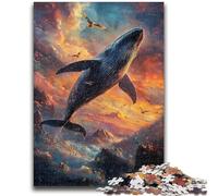 Rompecabezas de 1000 Piezas para Adolescentes y Adultos: Ballenas al Atardecer, un desafío difícil para aliviar el estrés con póster a Juego y Hoja de Trivia de 26x38cm