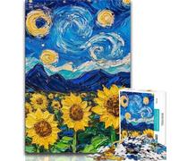 Rompecabezas de 1000 Piezas para Adolescentes y Adultos Cielo Estrellado Girasoles en la Noche Rompecabezas para Adultos desafiante y difícil de Tratar como Regalo para Toda la Familia 38x26cm