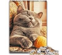Rompecabezas de 1000 Piezas para Adolescentes y Adultos: Gato Jugando con una Bola de Lana, antiestrés, desafío difícil, decoración única para el hogar y Regalos, 26x38cm