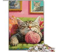Rompecabezas de 1000 Piezas para Adolescentes y Adultos: Gato Jugando con una Bola de Lana Juego Familiar antiestrés, desafío difícil Una Obra de Arte para Mayores de 14 años (tamaño 50x75cm)