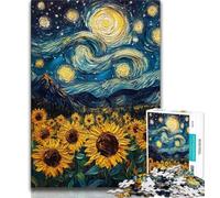 Rompecabezas de 1000 Piezas para Adolescentes y Adultos, Girasoles bajo el Cielo Estrellado, Ideal como Juego Educativo, Regalo Ideal para Toda la Familia (38x26cm)