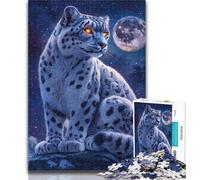 Rompecabezas de 1000 Piezas para Adolescentes y Adultos: Leopardo de Las Nieves bajo la Luna Entrena tu Cerebro y Tus Manos Regalo de cumpleaños 26x38cm
