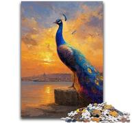 Rompecabezas de 1000 Piezas para Adolescentes y Adultos, Pintura al óleo de Pavo Real Azul, Rompecabezas de 1000 Piezas, Ideal para Juegos educativos, Regalo Ideal para Toda la Familia (38x26cm)