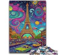 Rompecabezas de 1000 Piezas para Adolescentes y Adultos Torre Eiffel psicodélica Diseño Vibrante y único Experiencia Relajante y desafiante 26x38cm
