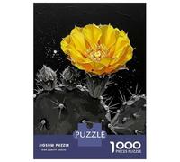Rompecabezas De 1000 Piezas para Adolescentes Yellow Cactus Flower on Black Background Rompecabezas para Adultos Juguetes De Bricolaje Desafío Difícil Cumpleaños 52x38cm/1000pcs