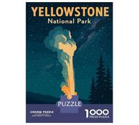 Rompecabezas De 1000 Piezas Para Adolescentes Yellowstone National Park Vintage Poster - Old Faithful Geyser Night Sky Wall Art Rompecabezas Para Adultos Juegos Relajantes Decoración Del Hogar Activid