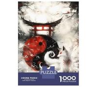 Rompecabezas De 1000 Piezas para Adolescentes Yin and Yang Torii Kitsune Rompecabezas para Adolescentes Juego De Ingenio Decoración De Pared Difícil Y Desafiante 70x50cm/1000pcs