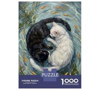 Rompecabezas De 1000 Piezas para Adolescentes Yin Yang Cats and Goldfish Painting Rompecabezas para Adultos Juego De Ingenio Decoración Ayuda A Ejercitar El Cerebro 52x38cm/1000pcs