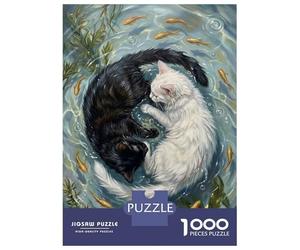 Rompecabezas De 1000 Piezas para Adolescentes Yin Yang Cats and Goldfish Painting Rompecabezas para Adultos Juego De Ingenio Decoración Ayuda A Ejercitar El Cerebro 52x38cm/1000pcs