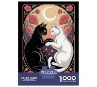 Rompecabezas De 1000 Piezas para Adolescentes Yin Yang Cats with Moon and Flowers Rompecabezas DIY Juguetes Mejora La Memoria Oferta como Regalo para Toda La Familia 52x38cm/1000pcs