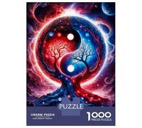 Rompecabezas De 1000 Piezas para Adolescentes Yin Yang Space Landscape in Red and Blue Rompecabezas para Adultos Juguetes DIY para La Diversión Familiar para Cumpleaños, Navidad 70x50cm/1000pcs