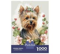 Rompecabezas De 1000 Piezas para Adolescentes Yorkshire Terrier Floral Rompecabezas para Adultos Juguetes De Bricolaje Decoración del Hogar Regalo De Cumpleaños, Regalos, 70x50cm/1000pcs
