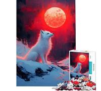 Rompecabezas de 1000 Piezas para Adolescentes Zorro Blanco bajo la Luna roja Ideal para cumpleaños y Navidad Juguete Educativo Apto para Mayores de 14 años (38x52cm)