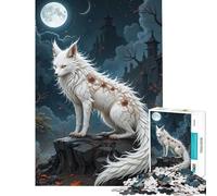 Rompecabezas de 1000 Piezas para Adolescentes Zorro Blanco con Marcas místicas Diversión en casa Juego de ensamblaje de Patrones para Relajarse para Mayores de 14 años 38x26cm
