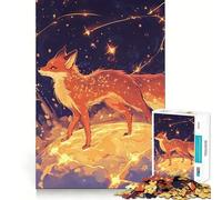 Rompecabezas de 1000 Piezas para Adolescentes Zorro Celestial de pie sobre un Planeta Brillante bajo un Cielo Estrellado Arte de Corte Limpio Rompecabezas de lógica Juego de Ocio Regalo de cumpleaños