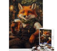 Rompecabezas de 1000 Piezas para Adolescentes: Zorro con Cerveza en una Taberna Decoración del hogar Juguetes Regalos de cumpleaños Juegos relajantes desafío Educativo (tamaño 50x75cm)