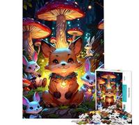 Rompecabezas de 1000 Piezas para Adolescentes Zorro Conejos Setas Bosque Rompecabezas para Adultos Juguete decoración de Pared patrón de Montaje cumpleaños y Navidad (50x75cm)