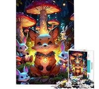 Rompecabezas de 1000 Piezas para Adolescentes Zorro Conejos Setas Bosque Rompecabezas para Adultos Juego de ingenio patrón de Montaje Ayuda a ejercitar el Cerebro (tamaño 38x26cm)
