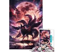 Rompecabezas de 1000 Piezas para Adolescentes Zorro de Nueve Colas bajo la Luna de Sangre Difícil y desafiante Decoración para el hogar Juego de ingenio Apto para Mayores de 14 años (38x52cm)