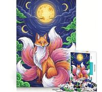 Rompecabezas de 1000 Piezas para Adolescentes Zorro de Nueve Colas bajo la Luna Juego Educativo para Relajarse intelectualmente Juego de desafío único 38x52cm