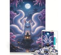 Rompecabezas de 1000 Piezas para Adolescentes Zorro de Nueve Colas en un jardín a la luz de la Luna Juego Imposible desafío difícil Regalo para Amigos y Familiares 50x75cm