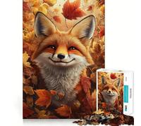 Rompecabezas de 1000 Piezas para Adolescentes Zorro de otoño Sonriente,Arte de Corte Limpio,Juego Creativo,Juguete,Juego Relajante, (38x26cm)