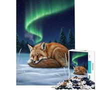 Rompecabezas de 1000 Piezas para Adolescentes Zorro durmiendo bajo la Aurora Boreal Juegos Familiares Juguetes educativos Regalo para cumpleaños y Actividades Familiares (tamaño 38x52cm)