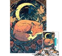 Rompecabezas de 1000 Piezas para Adolescentes Zorro durmiendo bajo la Luna Creciente Rompecabezas para Adultos Juegos relajantes para Mejorar la Memoria Ideal para cumpleaños y Navidad (38x26cm)