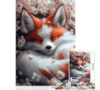 Rompecabezas de 1000 Piezas para Adolescentes: Zorro durmiendo Entre Flores de Cerezo Juguetes antiestrés Regalo de cumpleaños Juegos de relajación Cada Pieza es única Tamaño: 50x75cm