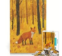 Rompecabezas de 1000 Piezas para Adolescentes Zorro en un Bosque otoñal, decoración de Pared, Ideal para Pasar el Tiempo en casa Durante Las Vacaciones, para Fortalecer el Amor Entre Parejas 38x52cm