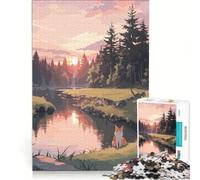 Rompecabezas de 1000 Piezas para Adolescentes Zorro en un Paisaje Forestal al Atardecer, Juego Relajante, para desconectar intelectualmente, cumpleaños 38x52cm