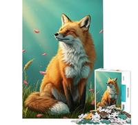 Rompecabezas de 1000 Piezas para Adolescentes Zorro en un Prado con pétalos cayendo Juego Educativo desafío de Juego Juguete Regalo para cumpleaños decoración de Pared (tamaño 38x52cm)