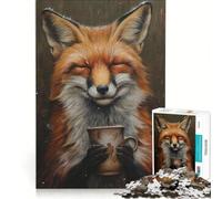 Rompecabezas de 1000 Piezas para Adolescentes Zorro Feliz Tomando té, Juguetes para armar, Mejora la Memoria, colección de Artistas, Bellas Artes 38x26cm