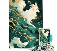 Rompecabezas de 1000 Piezas para Adolescentes Zorro Kitsune Blanco en Niebla Verde Rompecabezas para Adultos Juegos Divertidos Difícil Ideal para cumpleaños y Navidad (tamaño 50x75cm)