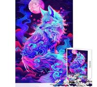 Rompecabezas de 1000 Piezas para Adolescentes Zorro Kitsune neón en Las Nubes Juego práctico Decoración Juguete Educativo Entrena tu Cerebro y Tus Manos (38x26cm)