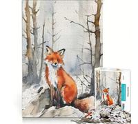 Rompecabezas de 1000 Piezas para Adolescentes Zorro Rojo en el Bosque Invernal Juguete Educativo Actividades Familiares Regalo para Mujeres 38x26cm
