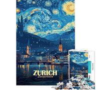 Rompecabezas de 1000 Piezas para Adolescentes Zúrich Suiza Estilo Noche Estrellada Juguete antiestrés Regalo de cumpleaños para Amigos y Familiares (tamaño 50x75cm)